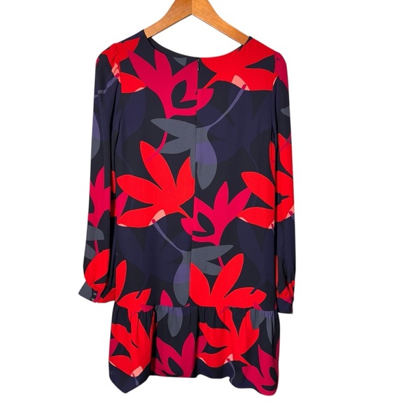 LOFT Red Flounce Fleur Floral Drop Waist Long Sleeve Shift Dress Size Small - Picture 8 of 11